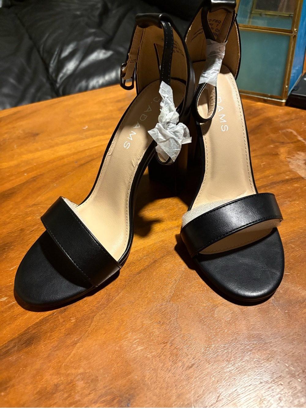 J. Adams Black Block Heel Sandals Women’s Size 7 Ankle Strap Open Toe